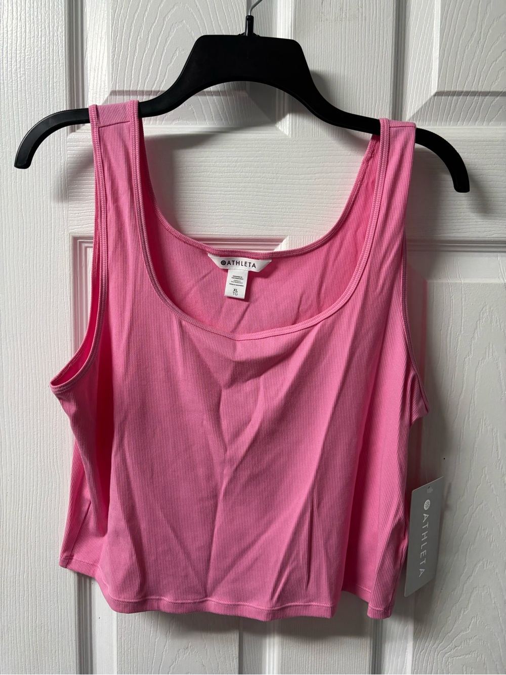 Athleta Pink Signature Rib Square Neck Crop Tank